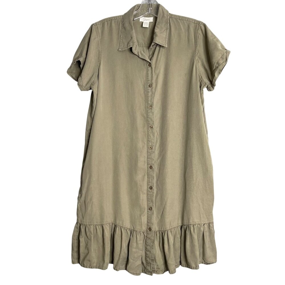 Japna Tencel Shirt‎ Dress Womens M Green Ruffle Pockets Babydoll